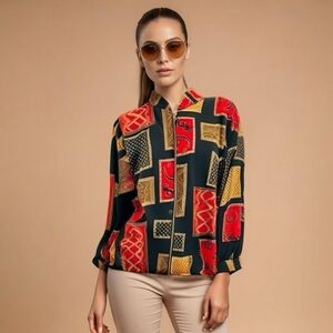 Vintage Kensington Square Black Patchwork Zip-Up Jacket Women XXL